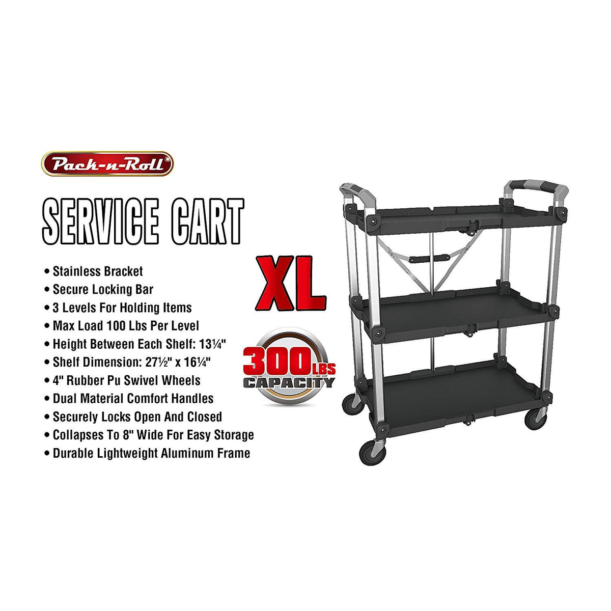Collapsible Service Rolling Cart, XL, 300LB Capacity J71586