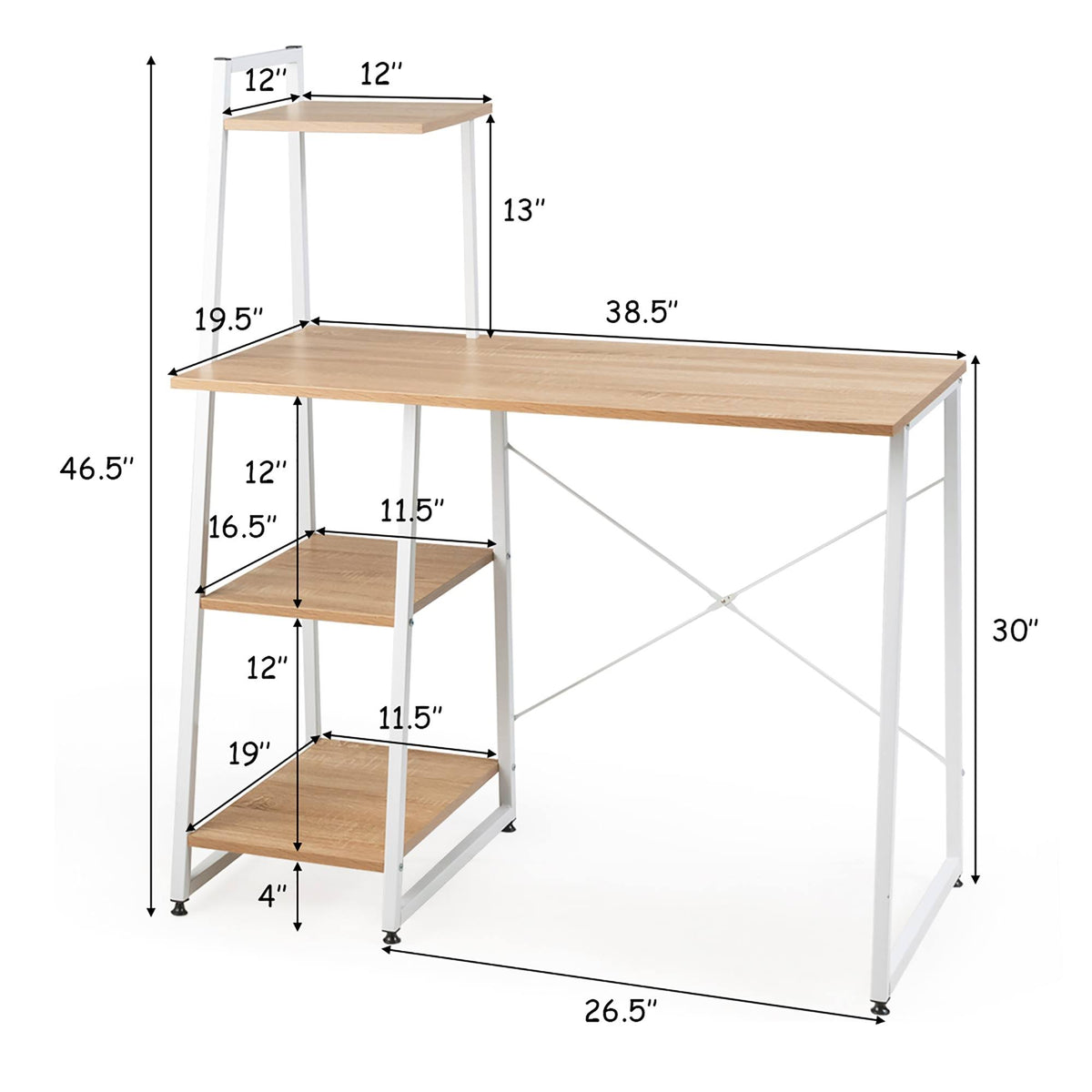 Natural Computer Desk with Shelves P7606