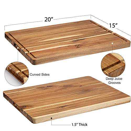 24x18 Inch Acacia Wood Cutting Board with Handle and Juice Groove Q601385
