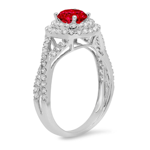 1.3ct Round Cut Red Simulated Ruby 14k White Gold Halo Ring Size 10.5 R275200