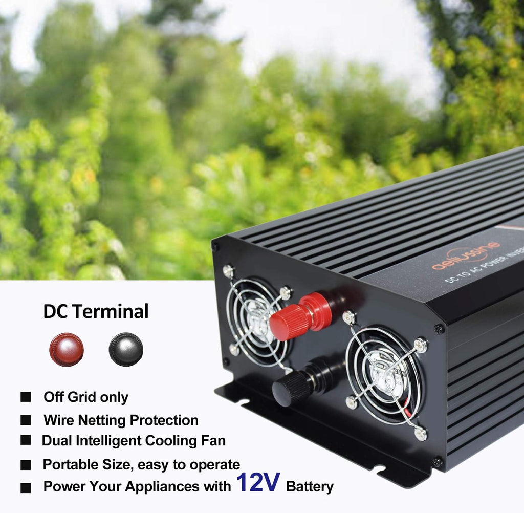 1500 Watt Pure Sine Wave Power Inverter 12V DC to AC 110V 120V with LCD Display Remote Switch N557