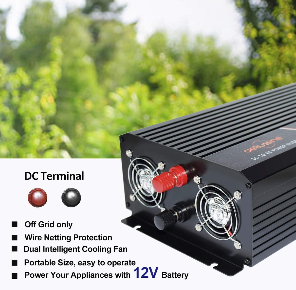 1500 Watt Pure Sine Wave Power Inverter 12V DC to AC 110V 120V with LCD Display Remote Switch N557