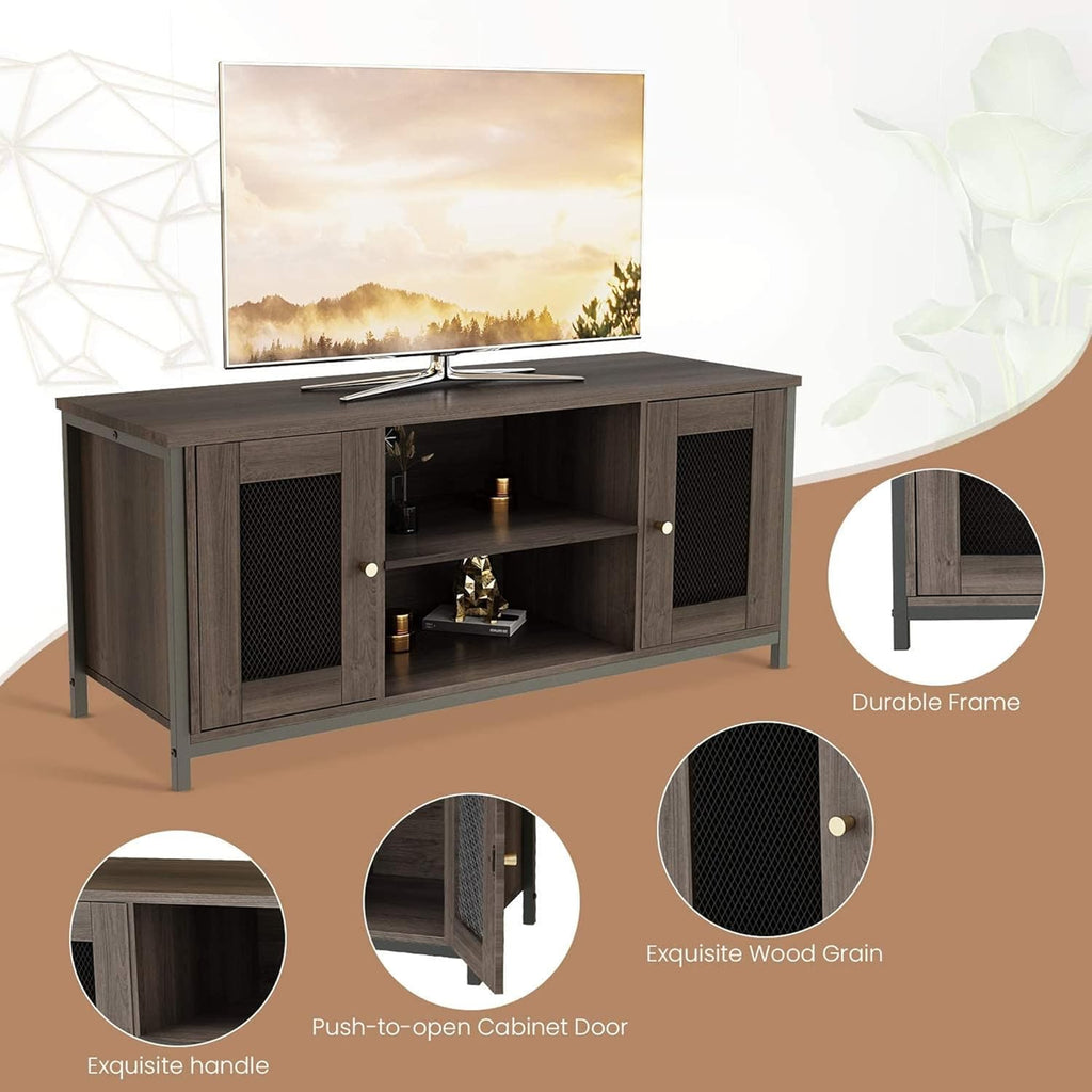 Entertainment Center Stand with Storage, Sturdy Metal Frame, Brown Walnut T9342