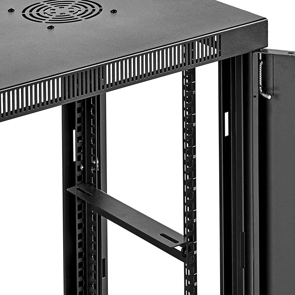 6U Wall-Mount Network Cabinet Enclosure, 650mm Depth, Hinged Back, Swing Gate Server Cabinet, Locks, Reversible Glass Front Door, 2 Fans I459