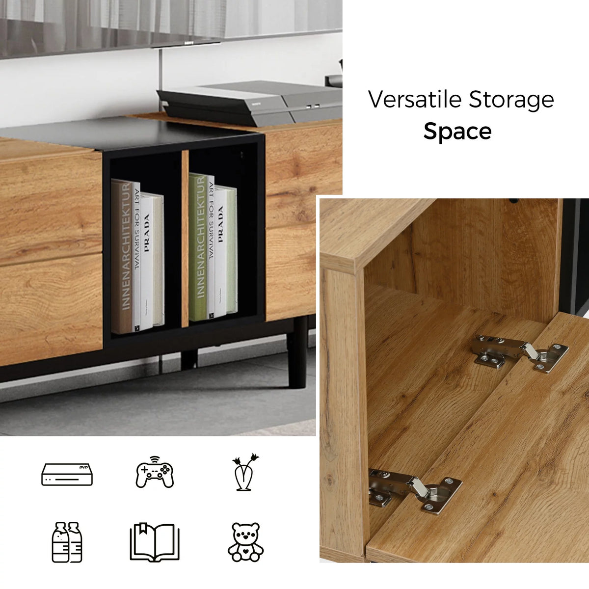 Mid-Century Modern TV Stand with 3 Doors B2737