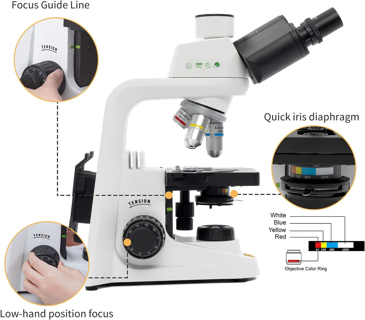 Compound Microscope 40X-2500X Magnification Trinocular G76275