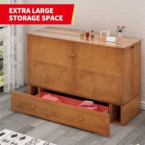 Queen Size Murphy Bed with Charging Station, Folding Foam Mattress (Cherry) U8446