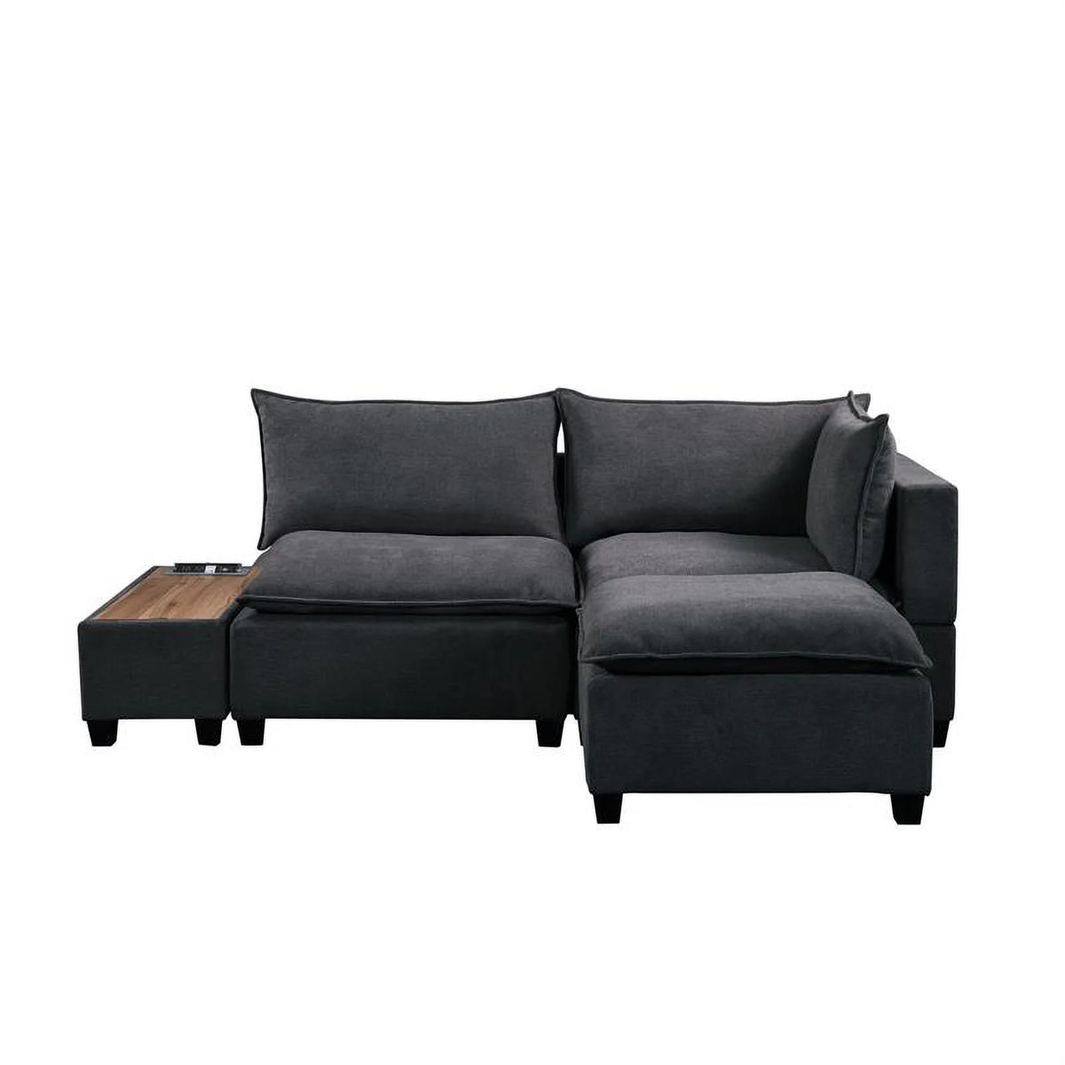 Dark Gray Woven Fabric Sectional Loveseat Sofa with Ottoman N896915
