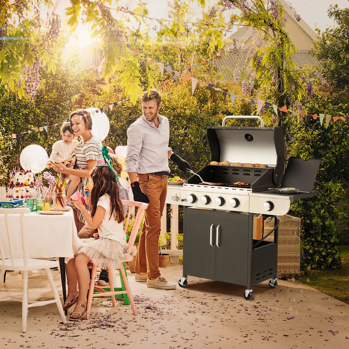3 Burner Propane Gas Grill with Side Table F6733