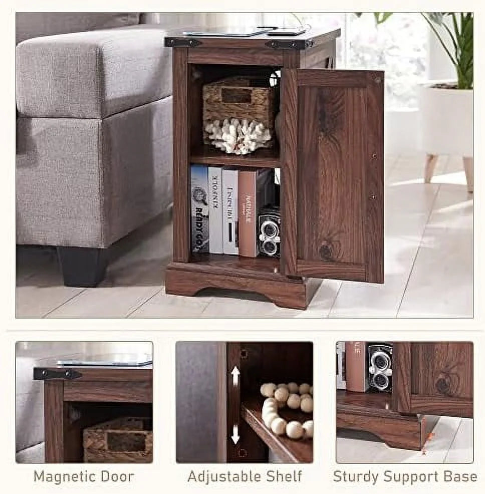 Brown Wood Nightstand with Charging Station R2588