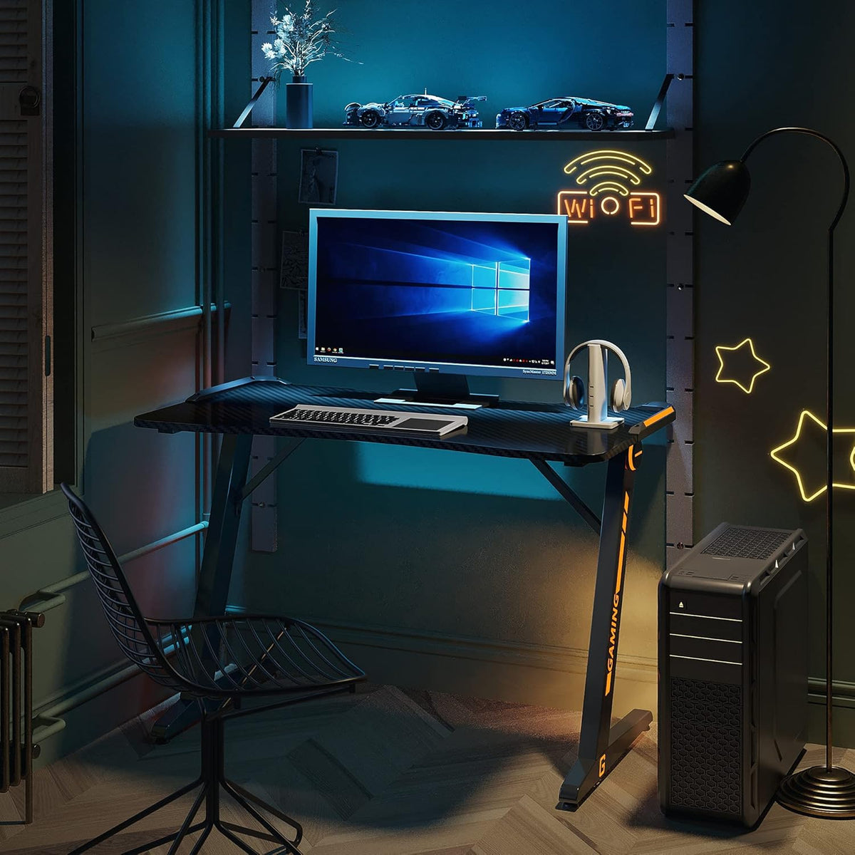 47 inch R-Shaped Gaming Desk with RGB Lighting C76812