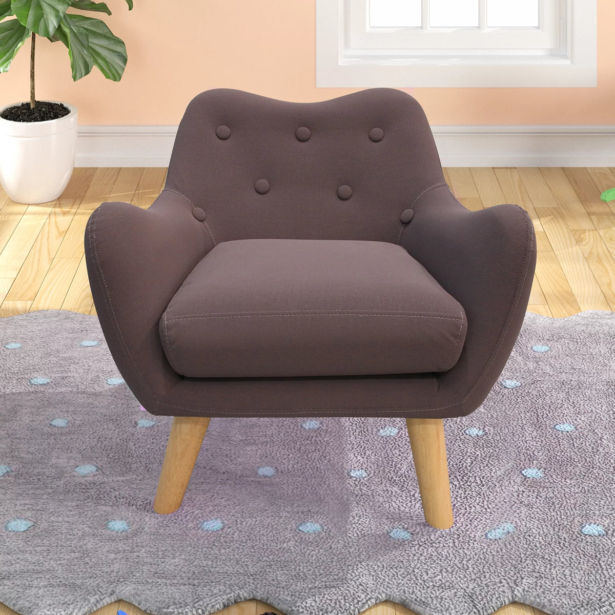 Purple Microfibres Fabric Upholstered Child Accent Armchair with Wooden Legs I53276