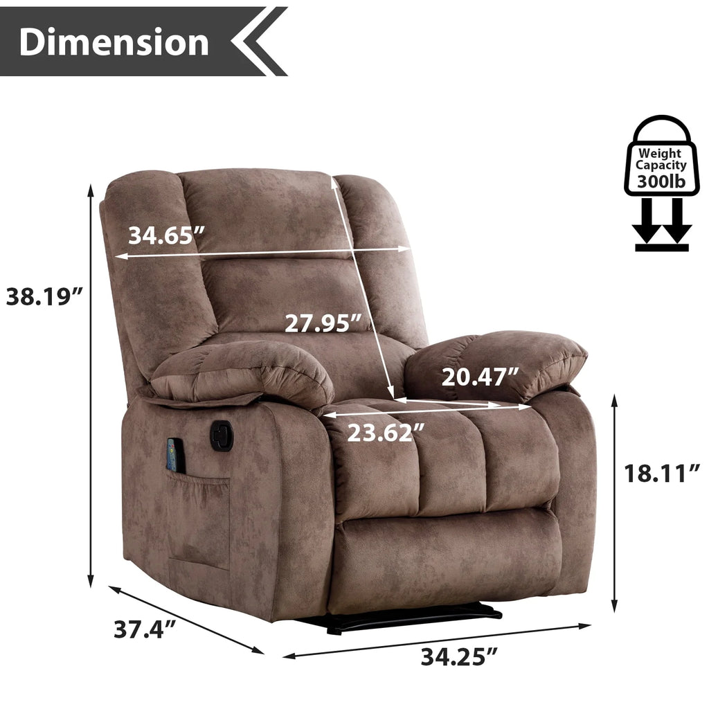 Gray Fabric Manual Recliner with Massage and Heat L74055