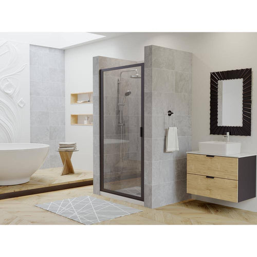 29 inch x 82 inch Framed Continuous Hinge Shower Door, Black Y56851