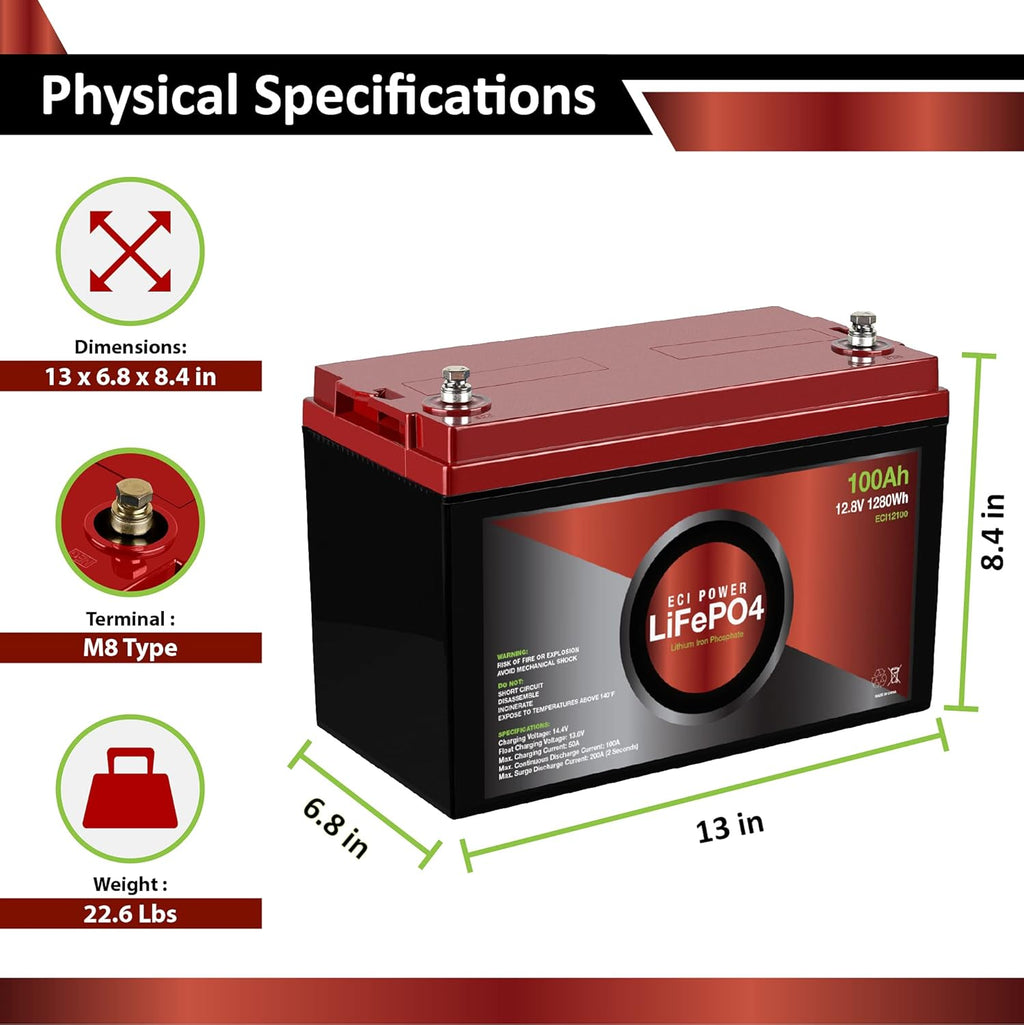 12V 100Ah Lithium LiFePO4 Deep Cycle Rechargeable Battery 2 Pack E77832
