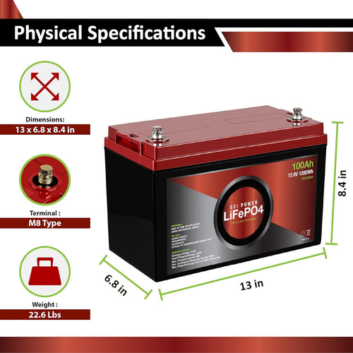 12V 100Ah Lithium LiFePO4 Deep Cycle Rechargeable Battery 2 Pack E77832