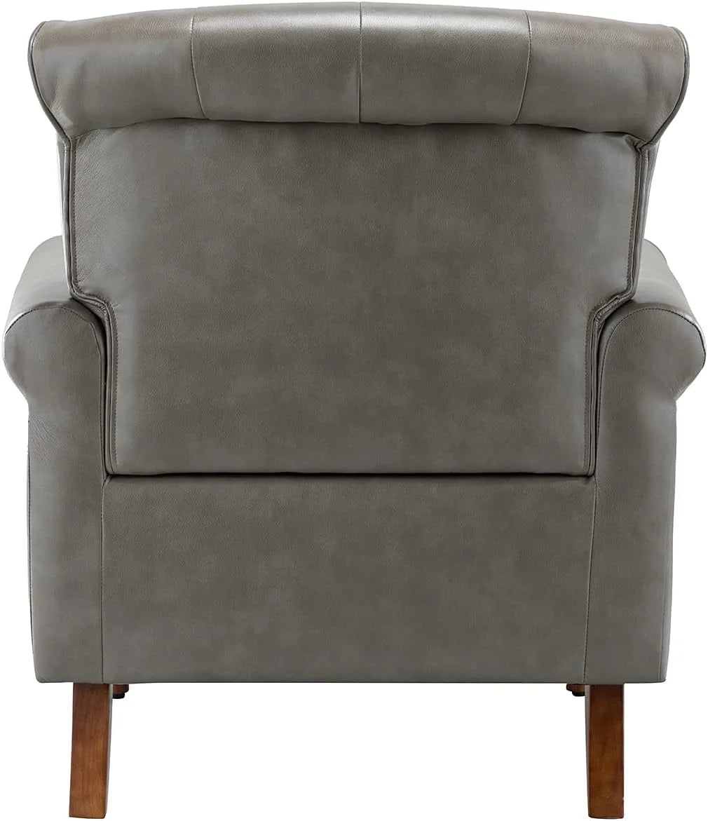 Black Faux Leather Accent Chair with Solid Wood Legs E8333