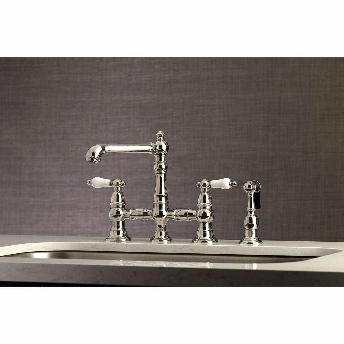 Brushed Nickel Bridge Kitchen Faucet with Sprayer N5741
