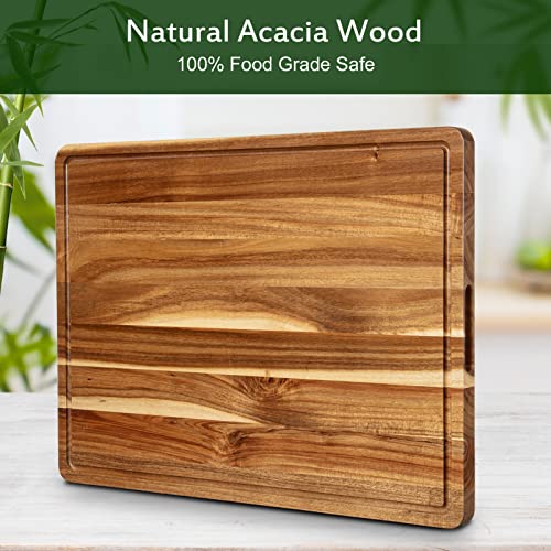 24x18 Inch Acacia Wood Cutting Board with Handle and Juice Groove Q601385