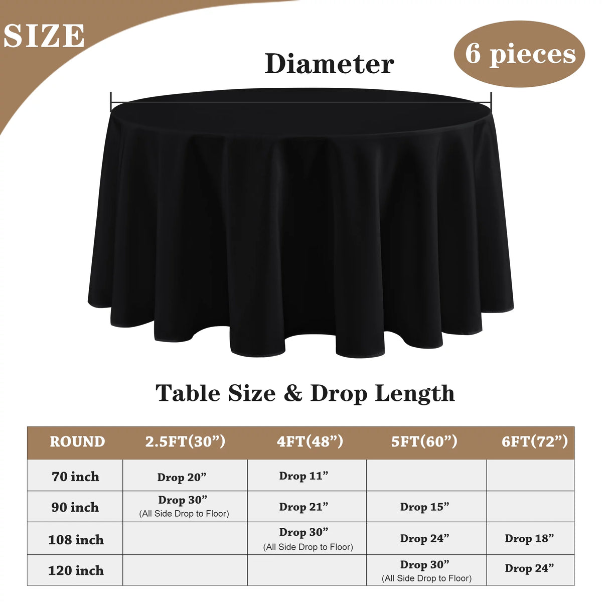 8 Pack Black 120 inch Round Polyester Table Cloth U8540