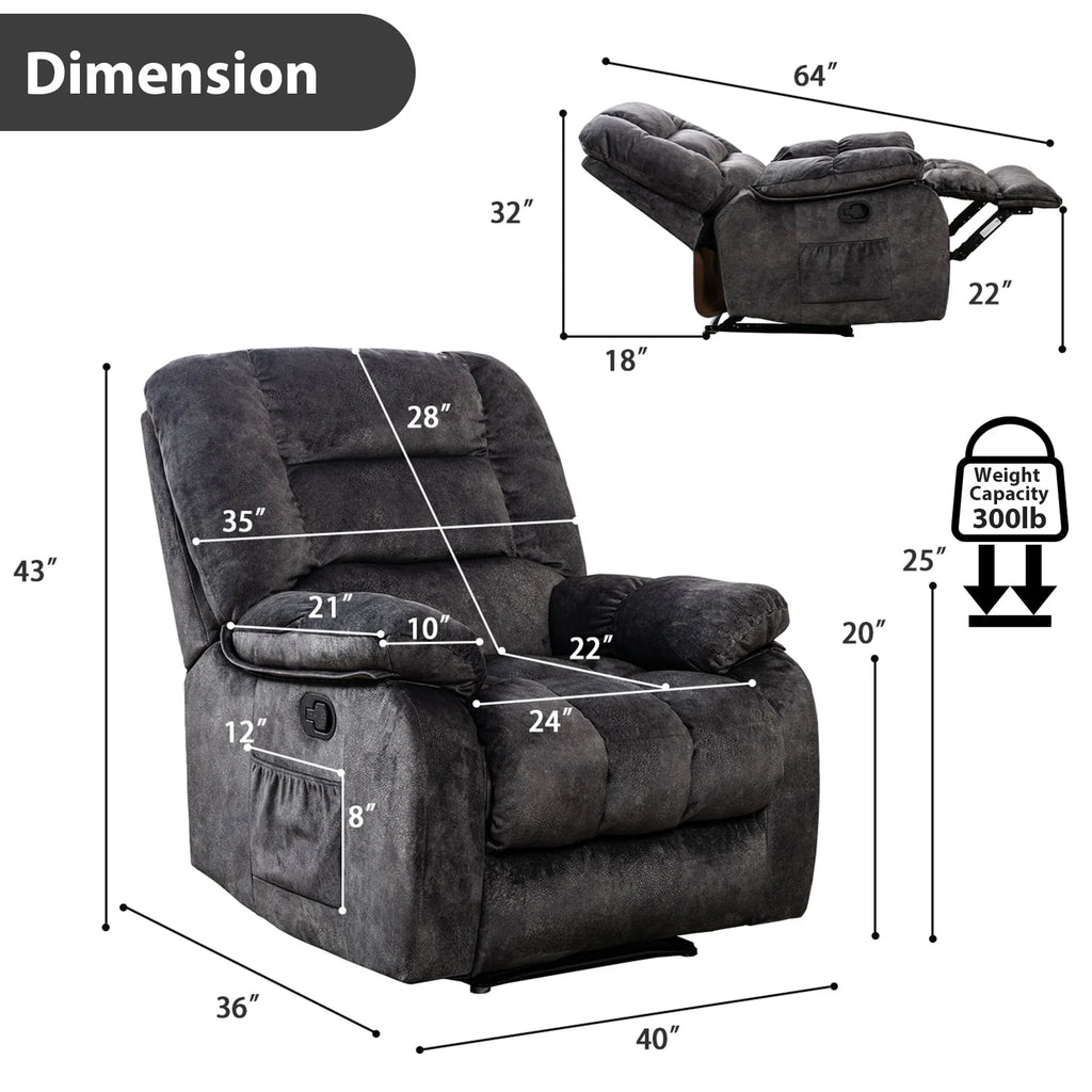 Gray Fabric Manual Recliner with Massage and Heat L74055