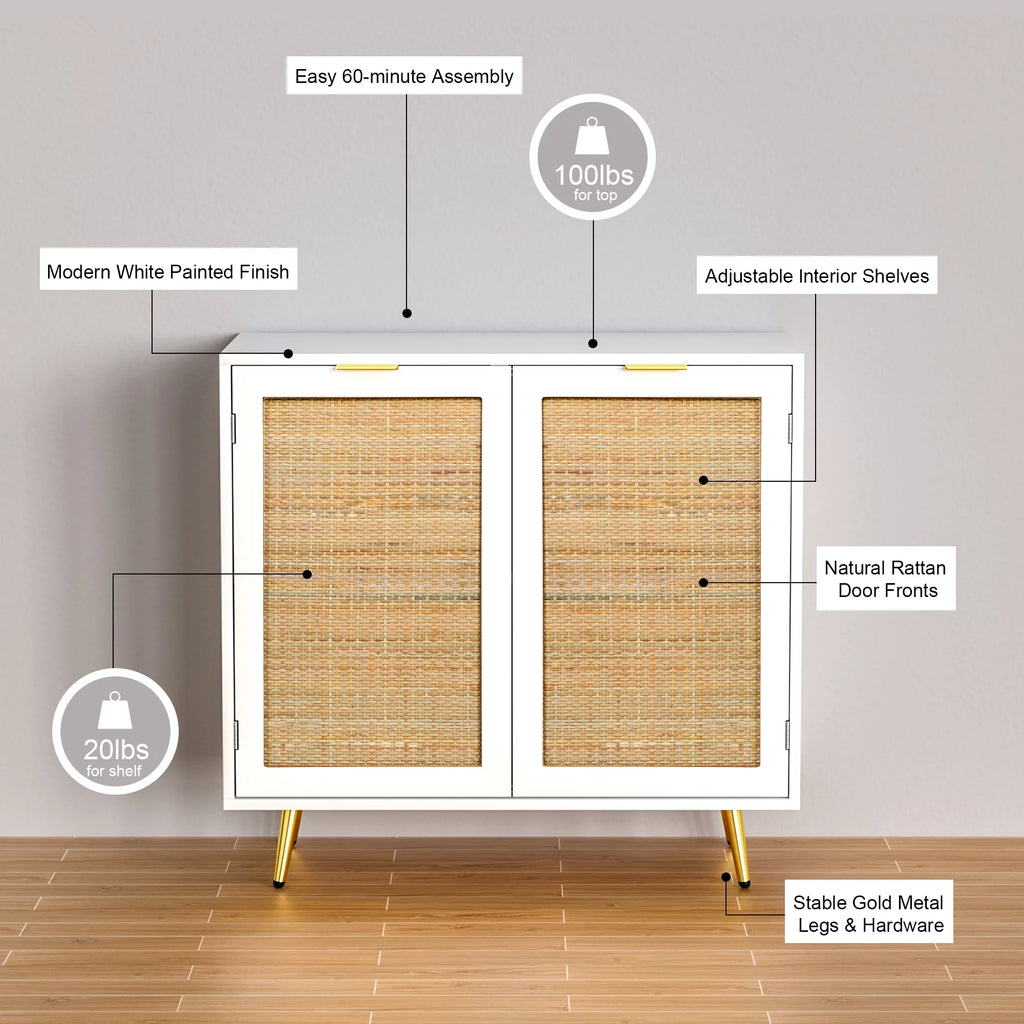 Black 2 Rattan Door Accent Cabinet S960066
