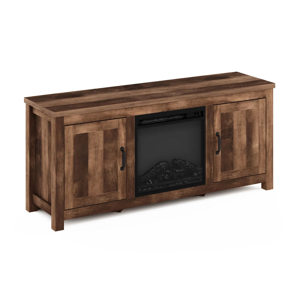 Farmhouse Barn Door Fireplace TV Stand with Storage Cabinet for TV up to 60 Inch, Rustic Brown P120963