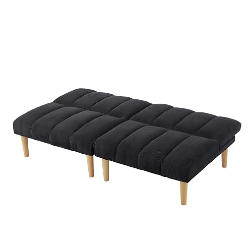 Blue Corduroy Convertible Futon Sofa Bed with Wooden Legs B3445