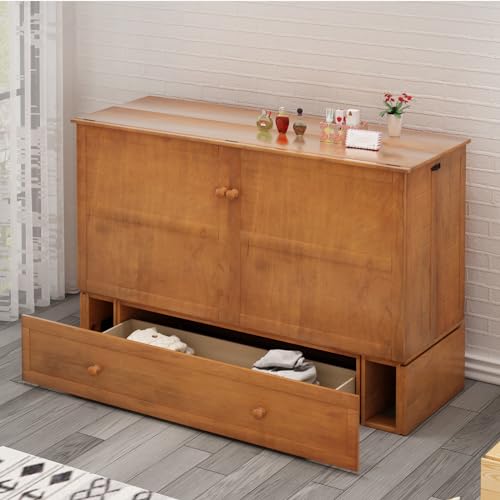 Queen Size Murphy Bed with Charging Station, Folding Foam Mattress (Cherry) U8446