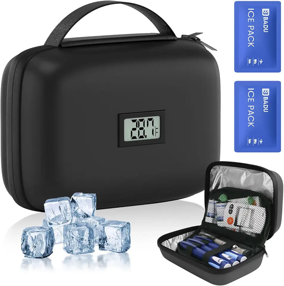Insulin Cooler Travel Case with Temperature Display, TSA Approved Diabetic Cooling Bag with 2 Ice Packs Y8866