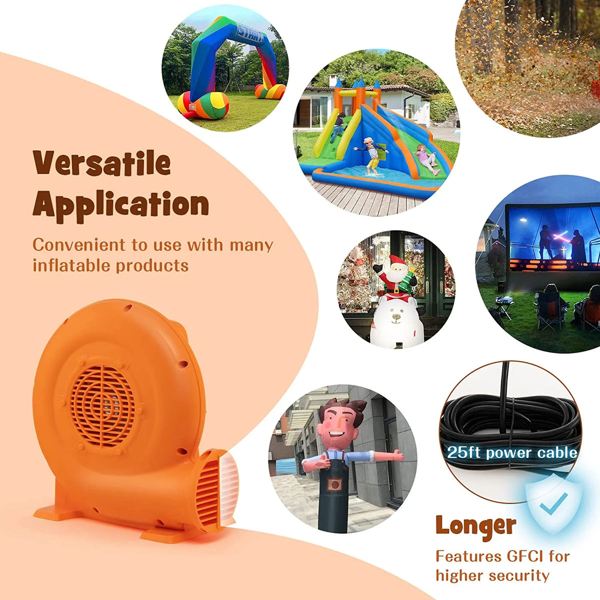 380W 0.5HP Air Blower with 25 FT SJTW Wire, IPX4, GFCI Plug W8244
