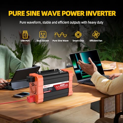 2000W Pure Sine Wave Power Inverter 12V to 120V AC with Dual AC and USB R511