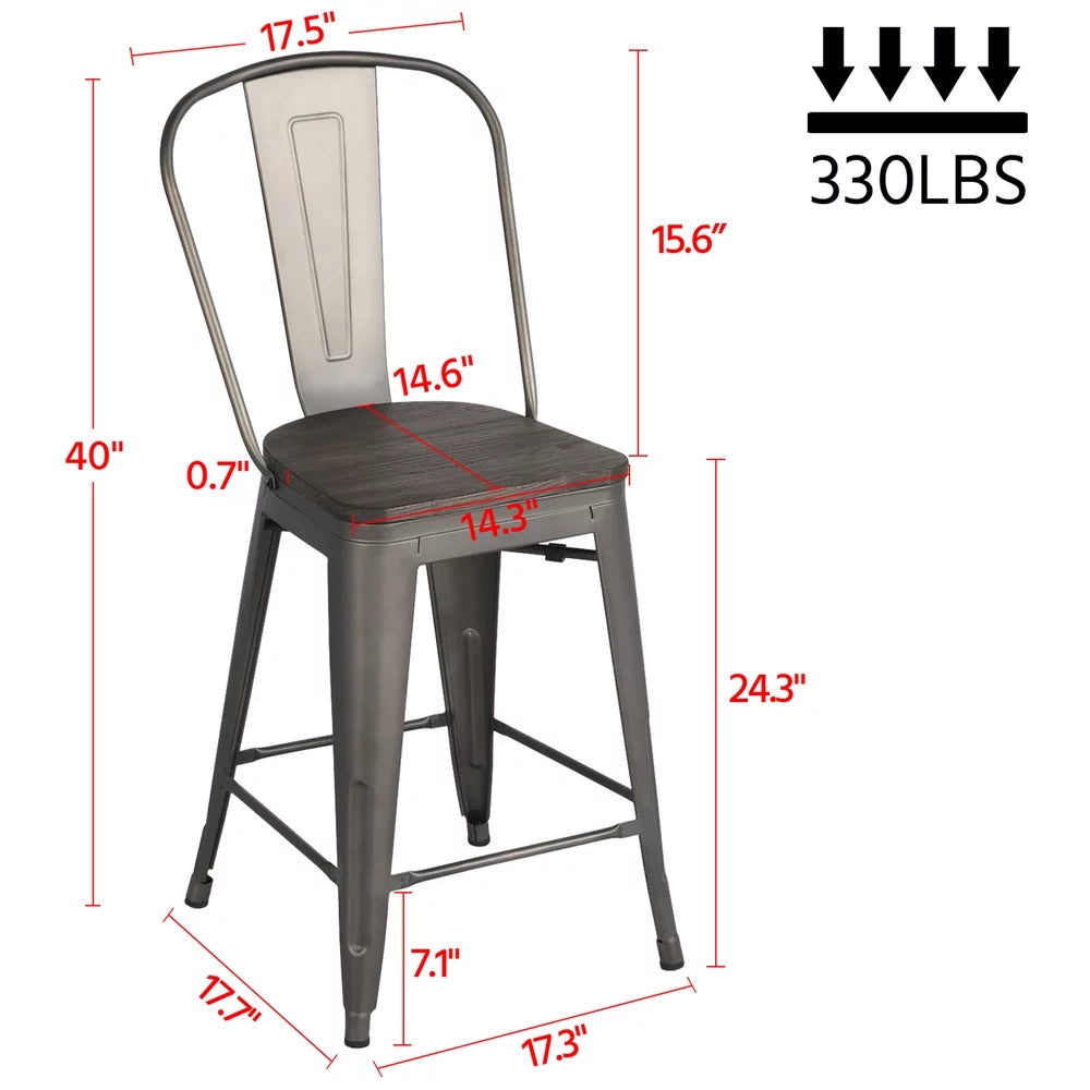 4pcs Industrial Metal Bar Stool with Solid Wood Seat V5266