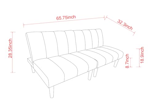Blue Corduroy Convertible Futon Sofa Bed with Wooden Legs B3445