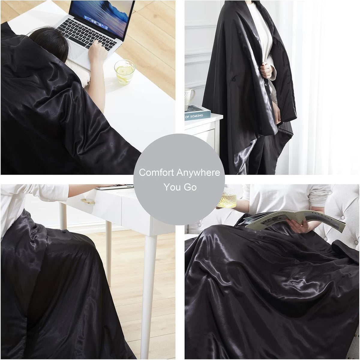 Black Cooling Satin Throw Blanket (90'' x 90'') N475967