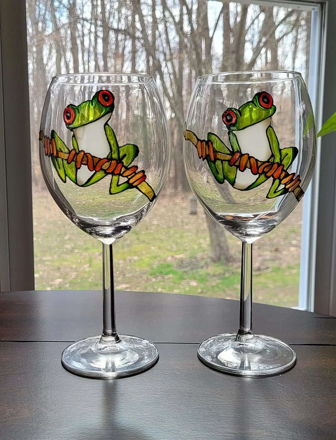 Hand Painted Stemmed Wine Glasses Set Of 2 P740173