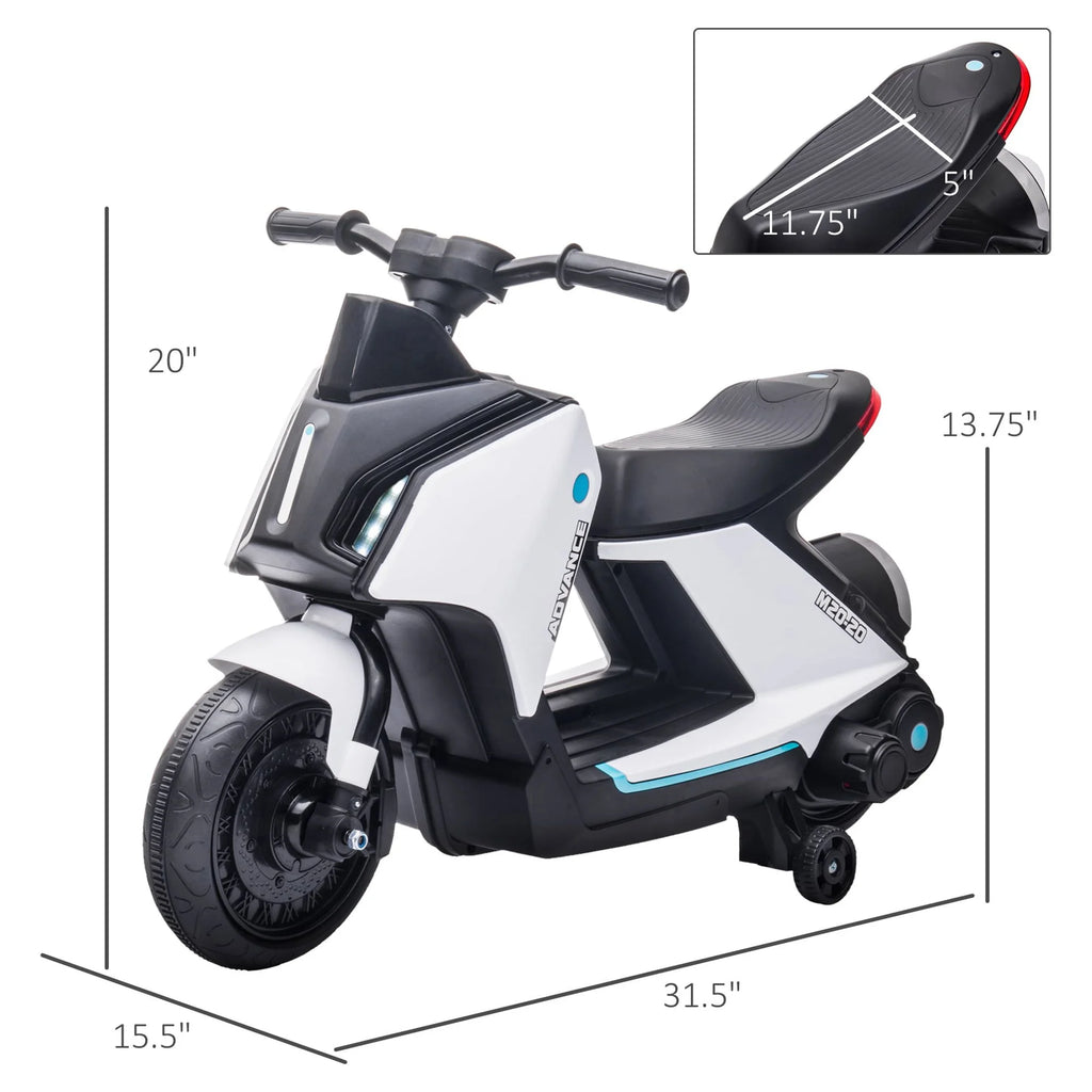 6V Kids Electric Motorcycle Ride-On Rechargeable Bike with Headlights, White D87680