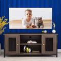 Entertainment Center Stand with Storage, Sturdy Metal Frame, Brown Walnut T9342