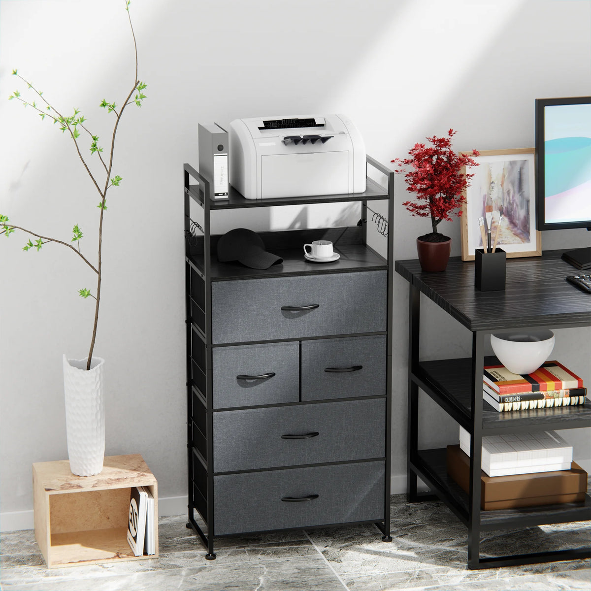 White 12 Drawer Dresser with Side Pockets and Hooks S34291