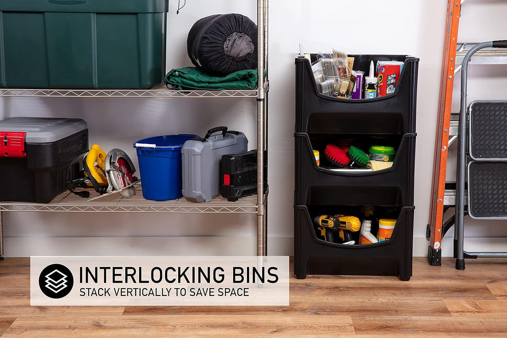 Black Pack of 3 Stackable Storage Bins J3235