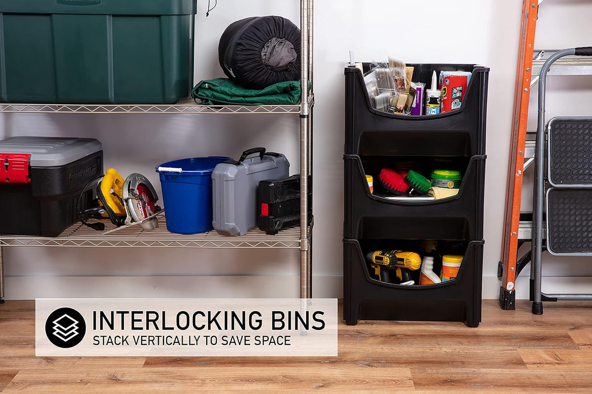 Black Pack of 3 Stackable Storage Bins J3235