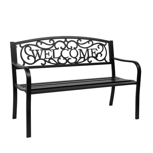 Outdoor Bench with Plastic Floral Design Backrest N178970
