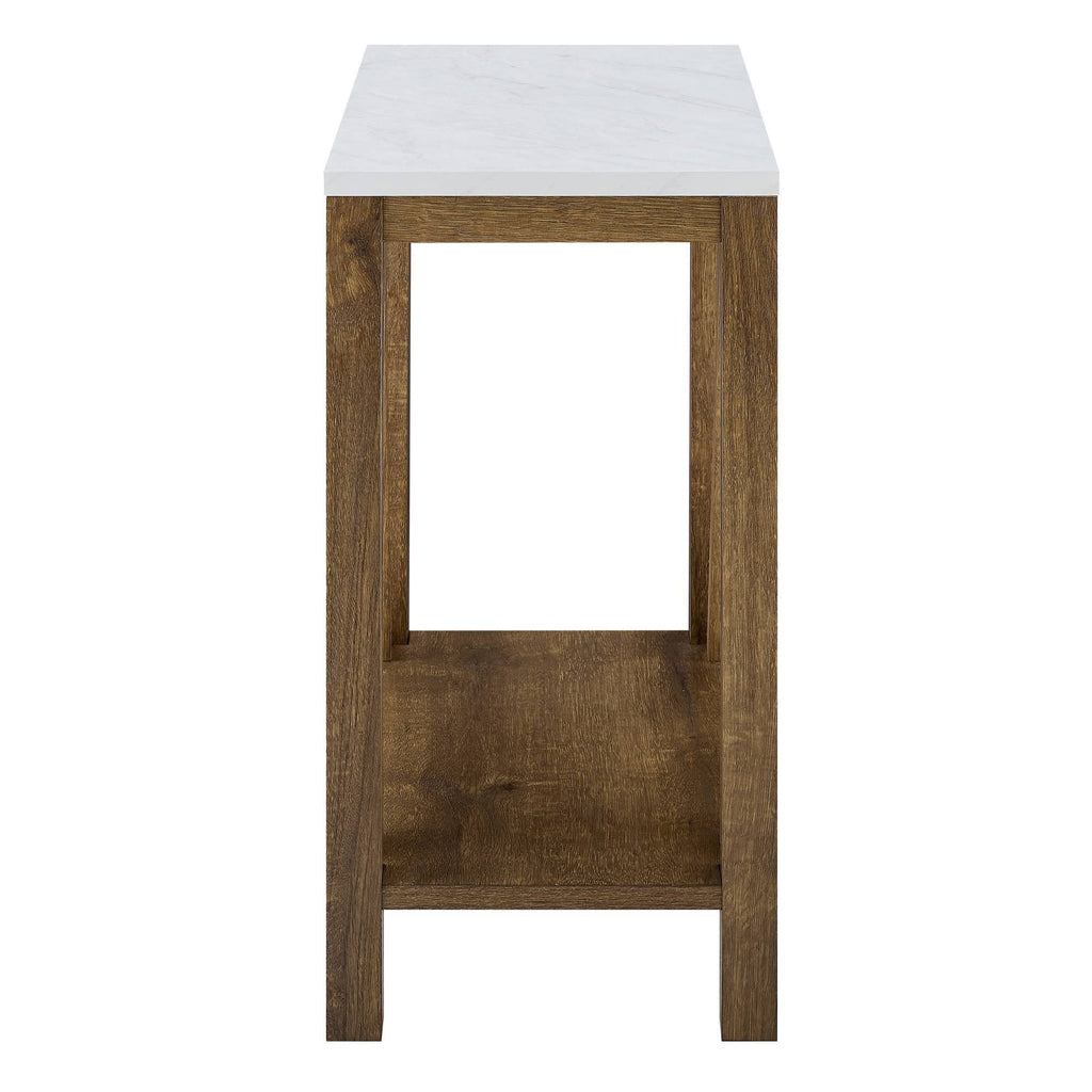 White Faux Marble/Natural Walnut Open Storage Side Table T6809