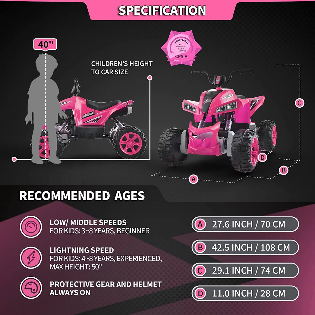 24V Kids Ride on ATV 4WD Quad 4-Wheeler C695