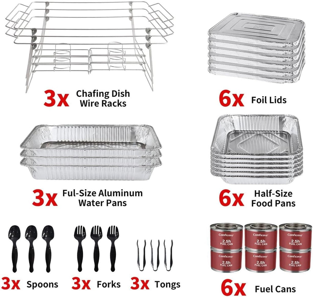33 Piece Disposable Chafing Dish Buffet Set with 2.5 oz Fuel Cans A5444
