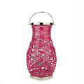 Fuschia Pink Decorative Woven Iron Pillar Candle Lantern with Glass Hurricane K17479