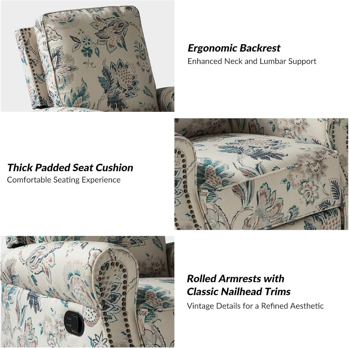 Farmhouse Upholstery Recliner with Rolled Arms S9670