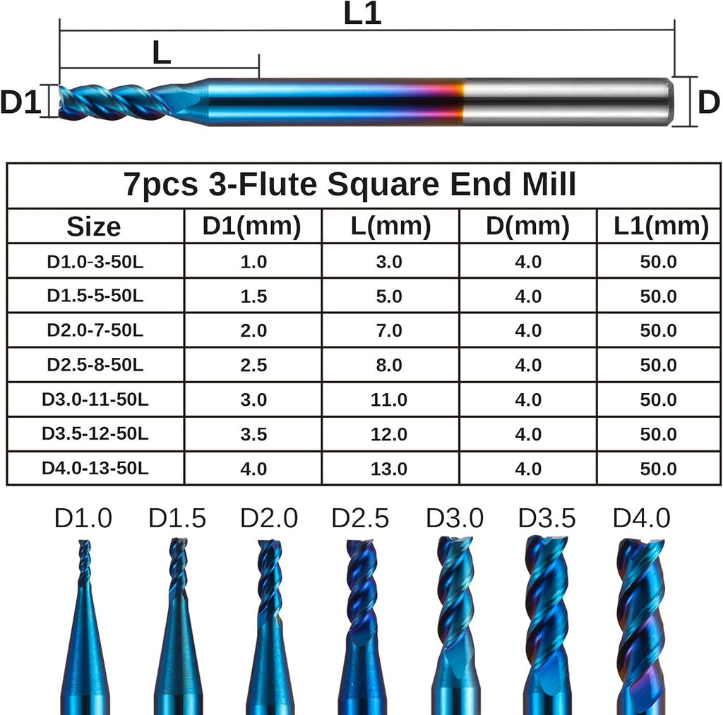 6pcs 3-Flute Square End Mill 1/4'' Shank X49278