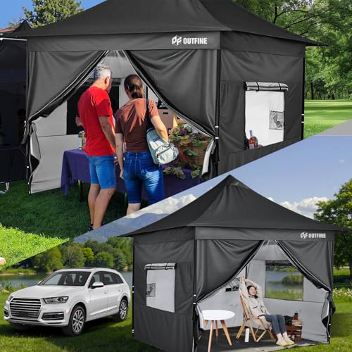 Heavy Duty Canopy 10x10 Pop Up Commercial Canopy Tent with 3 Side Walls, Roller Bag, 4 Weight Bags, Stakes and Ropes (White, 10 * 10FT) L90823