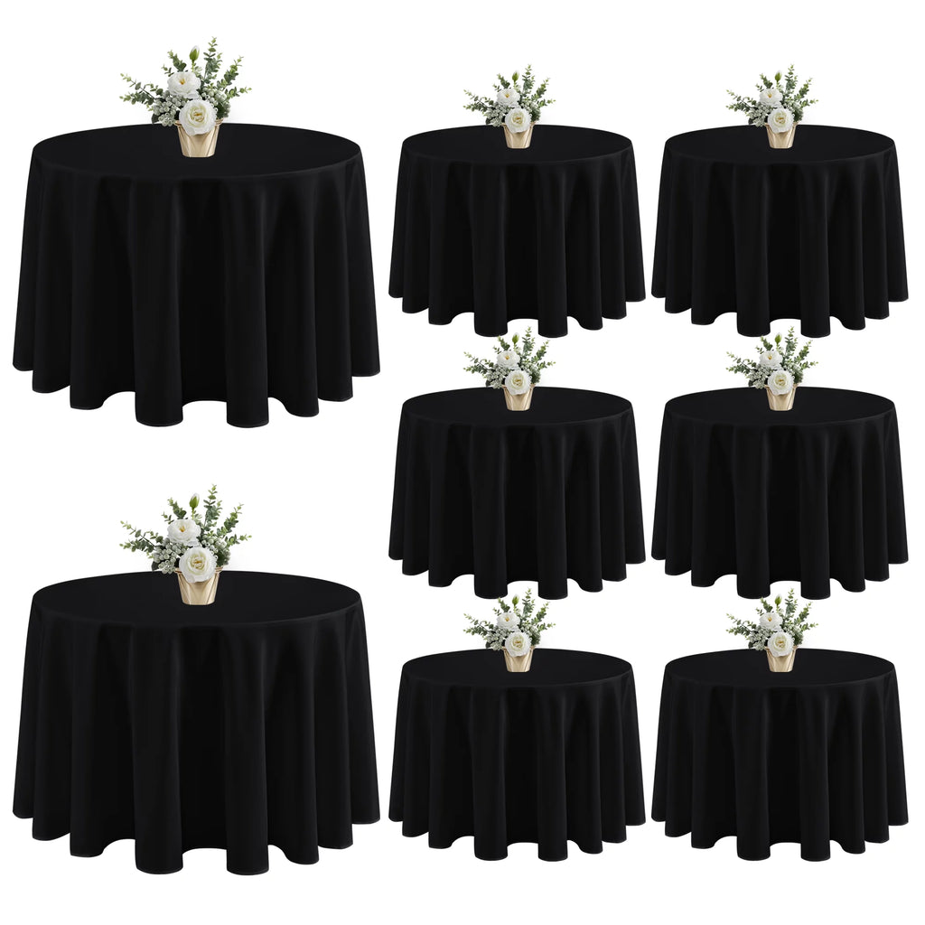 8 Pack Black 120 inch Round Polyester Table Cloth U8540